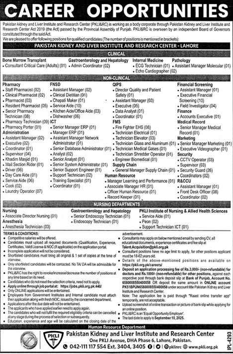 Jobs in Pakistan Kidney & Liver Institute & Research Center Lahore